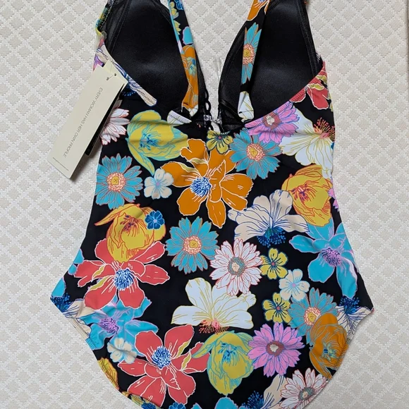 Profile By Gottex Floral One Piece Swimsuit - Black, Orange, Blue - Picture 6 of 9